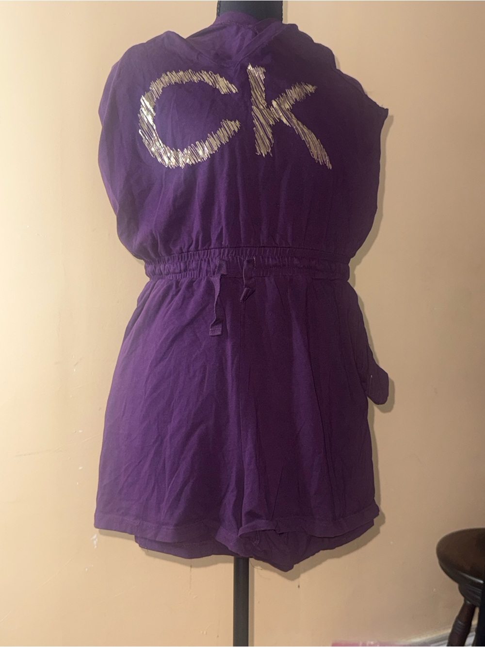 Calvin Klein Purple Romper with Metallic Silver CK Logo